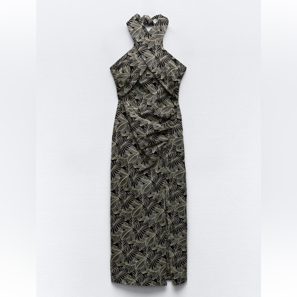 Zara Embroidered Leaf Midi Dress